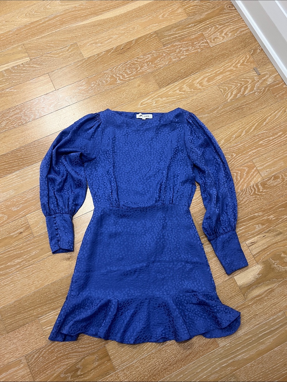 INTERMIX Royal Blue Mini Dress with Puff Sleeves